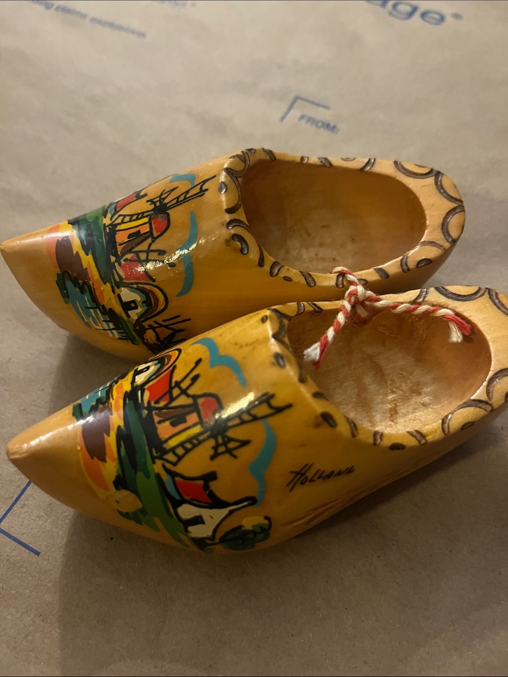 Hand-Painted Yellow Dutch Wooden Clogs - Decorative Home Accent Vintage 287